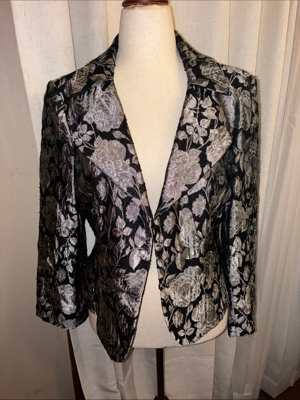 GUC Vintage Nine West  Womens Black Silver Floral Jacquard Blazer Jacket Size 14